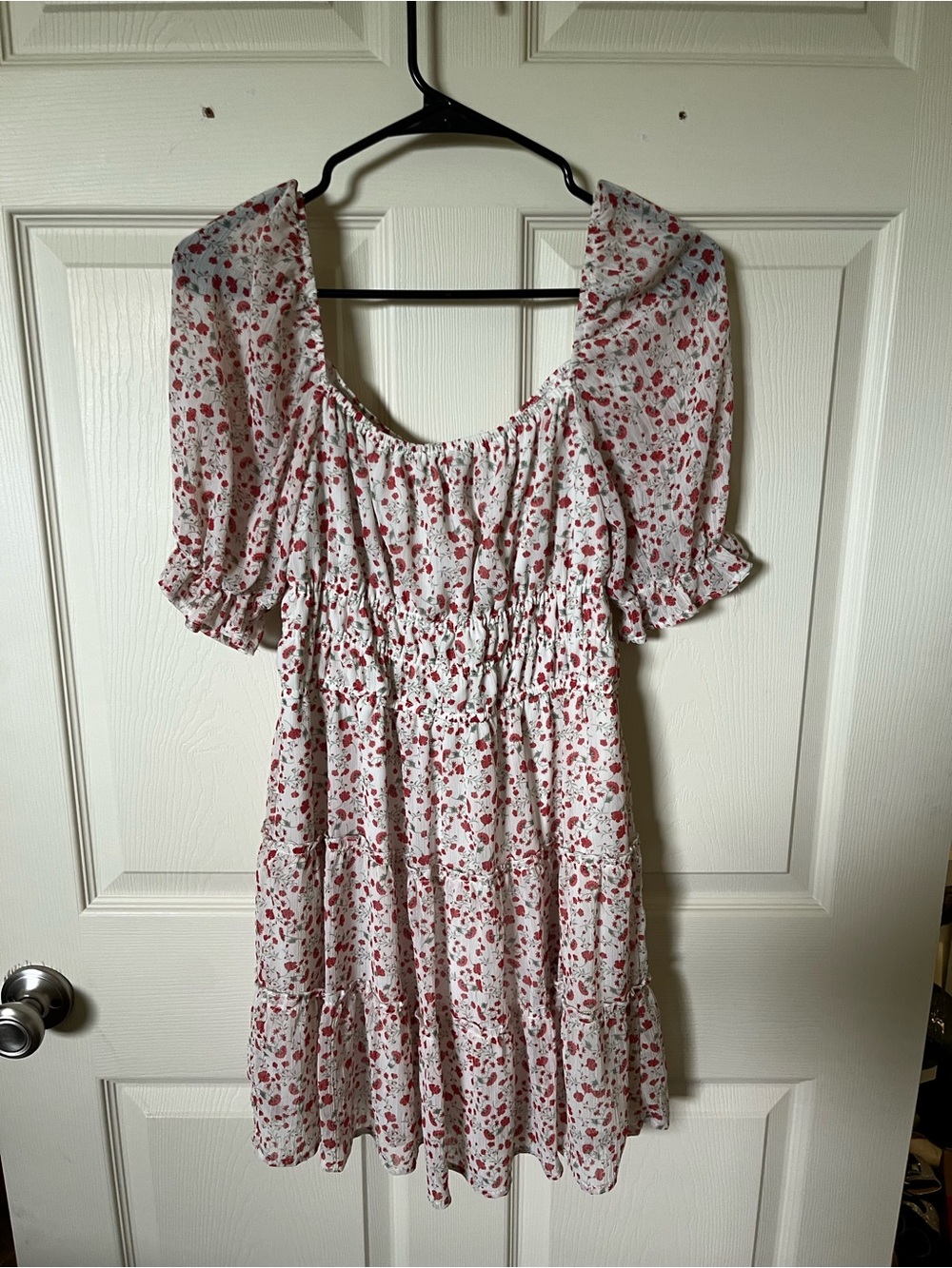 White Dress with Red Floral Print